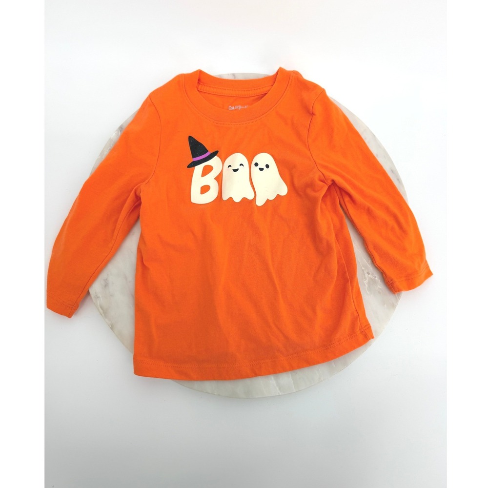 Cat & Jack Toddler 18M Orange Long Sleeve Boo Ghost Halloween Shirt